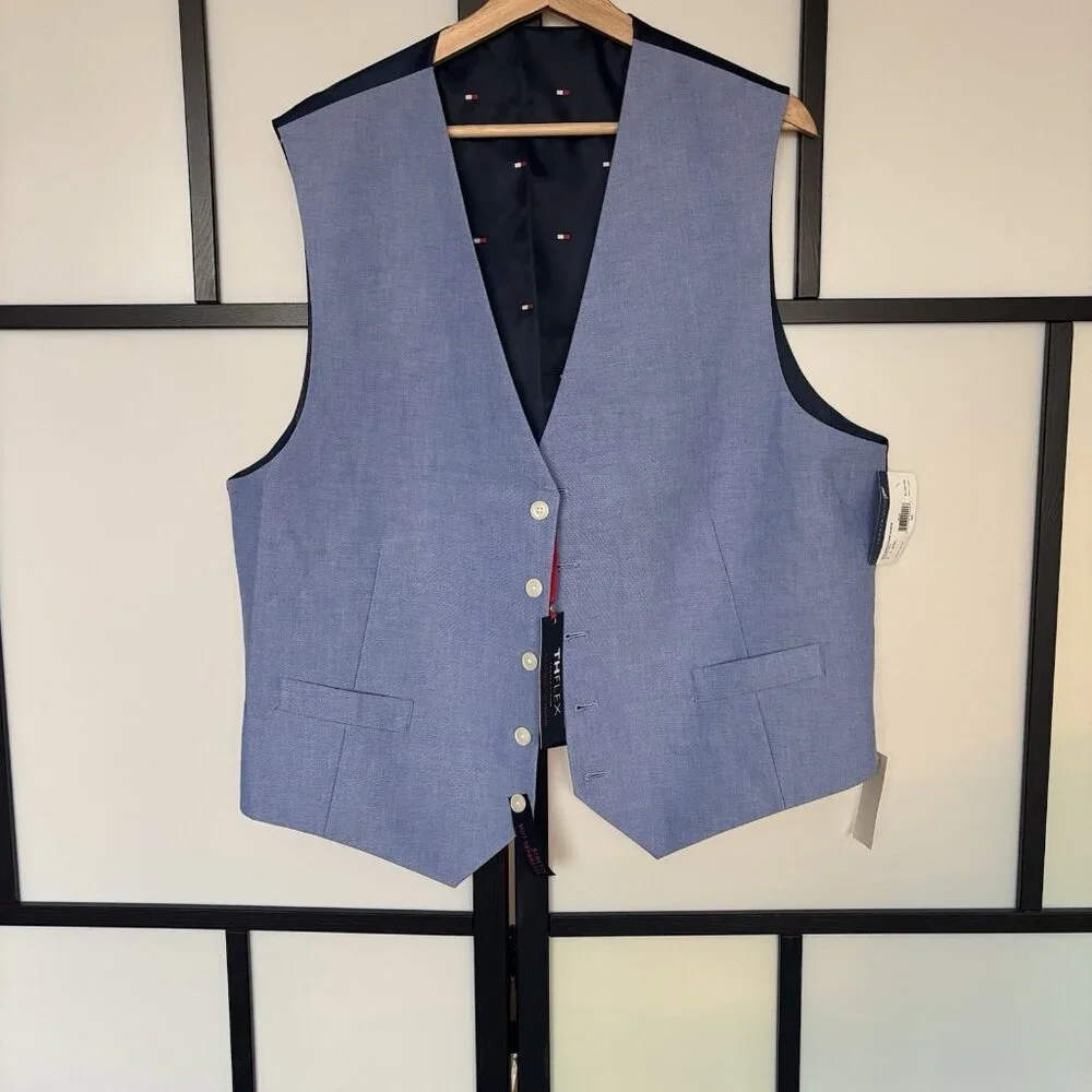 Tommy Hilfiger Mens‎ Career Suit Vest Blue Modern-Fit TH Flex Preppy Office NWT